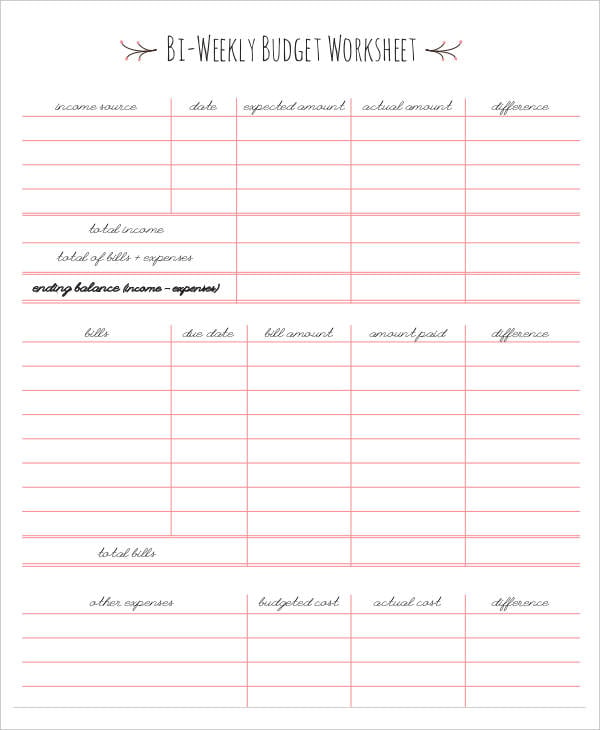 free bi weekly budget worksheet