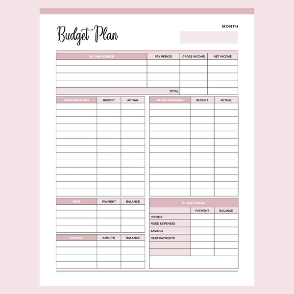 free blank printable budget workbook