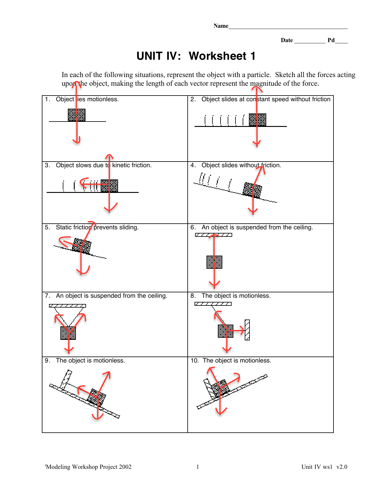 free body diagram worksheet with answers