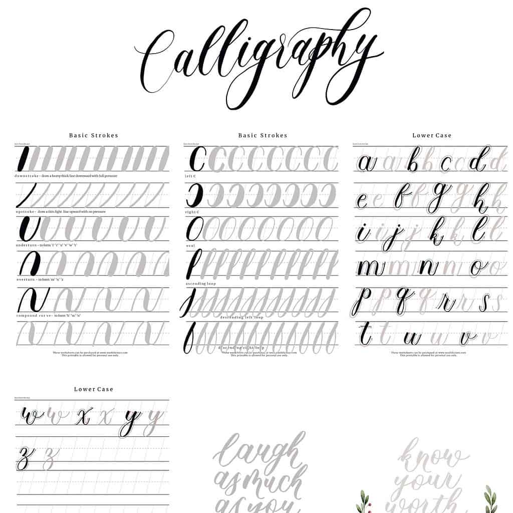 free calligraphy worksheet for beginners
