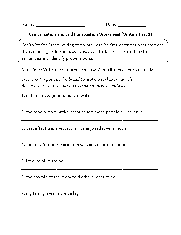 Capitalization Worksheets | Capitalization and End Punctuation ...