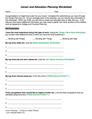 free career planning worksheet