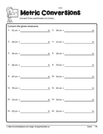Centimeters to Inches Worksheets