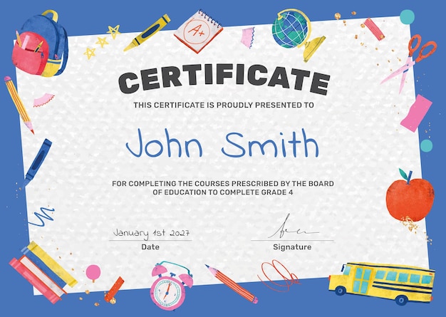 free certificates for kindergarten