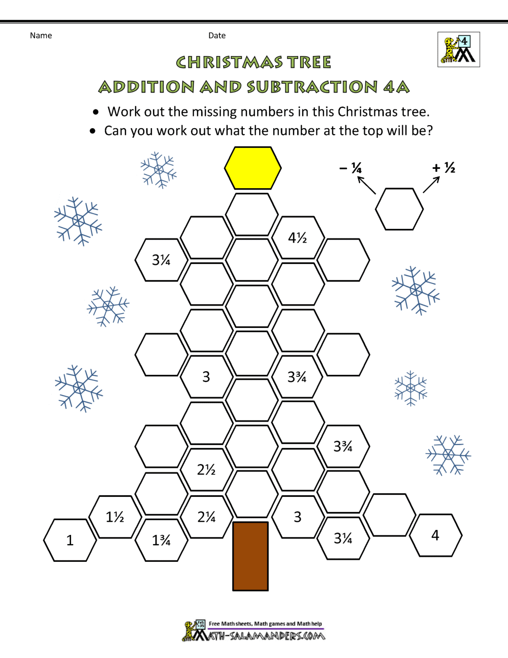 free christmas math worksheet 4th grade