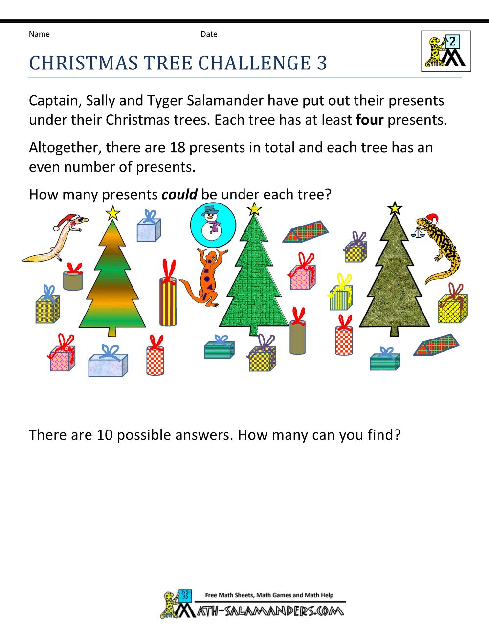 free christmas math worksheet 4th grade