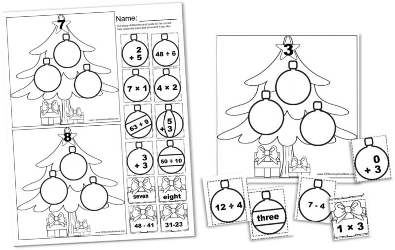 ? Free CUT and PASTE Christmas Math Worksheets