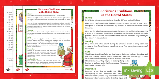 free christmas reading comprehension worksheet