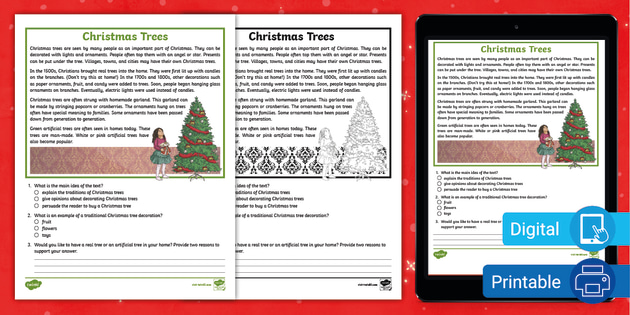 free christmas reading comprehension worksheet