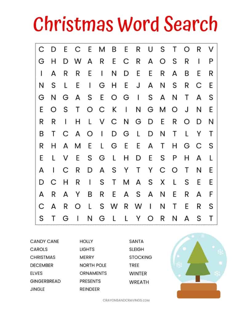 free christmas word search worksheet