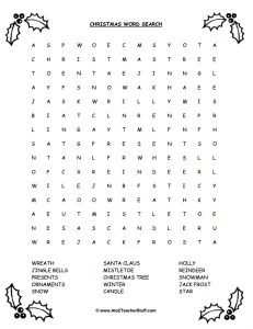 free christmas word search worksheet