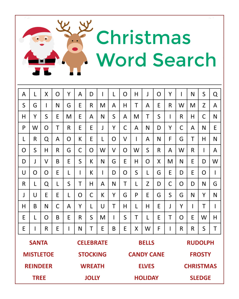 free christmas word search worksheet