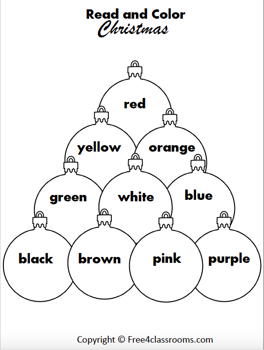 Free Christmas Color Words Worksheet for Kindergarten - Free ...
