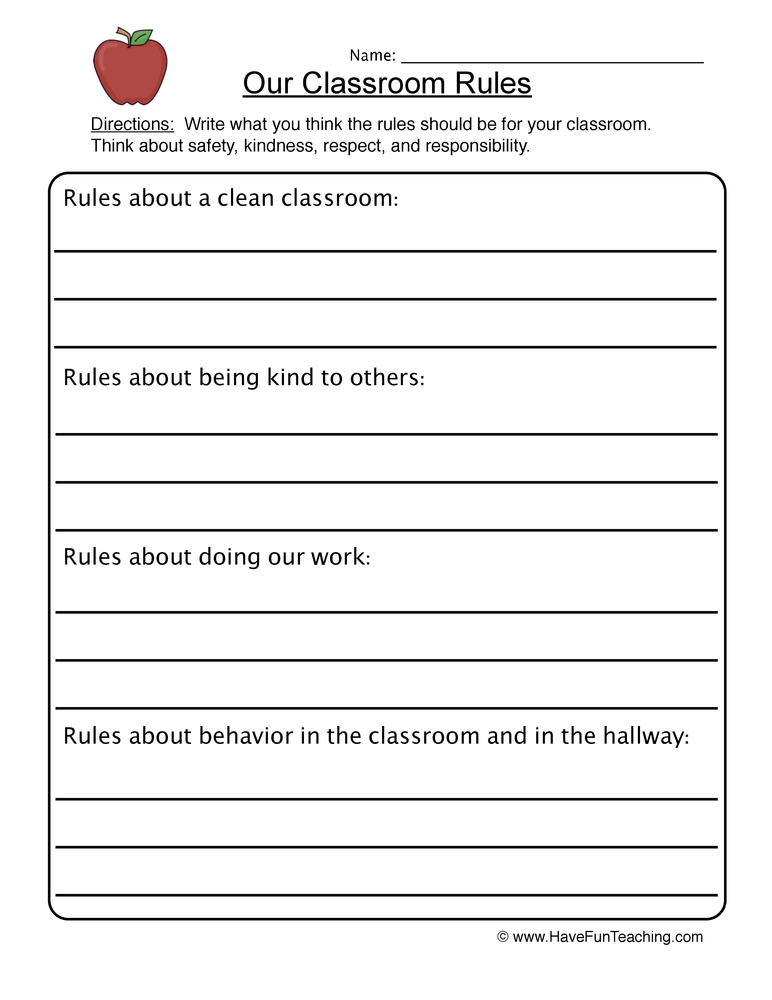 Classroom Rules Worksheet  