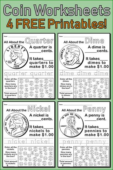 4 FREE Printable Coin Worksheets