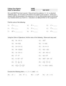 free college algebra worksheet