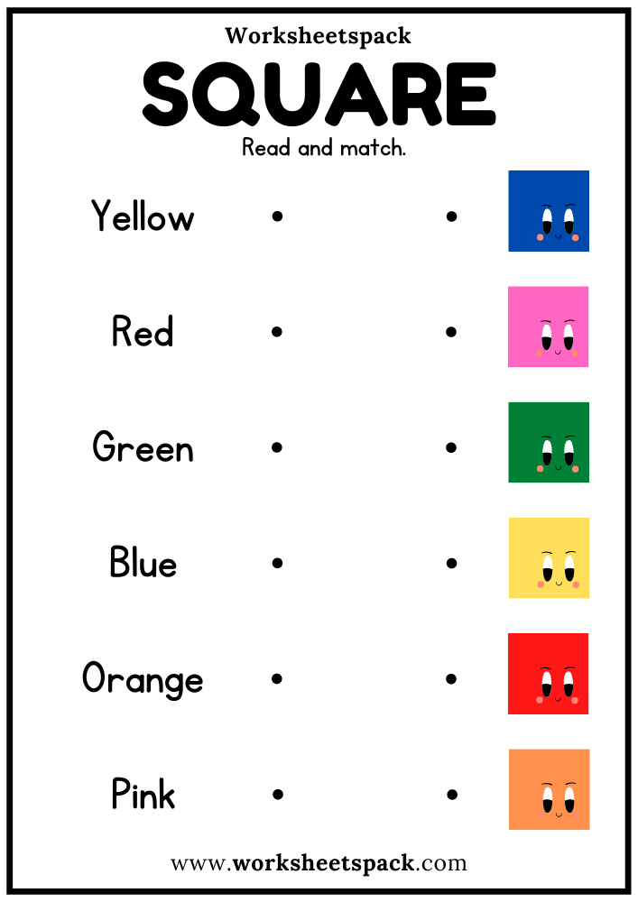 Free Color Words Matching Worksheets with Squares PDF for ...