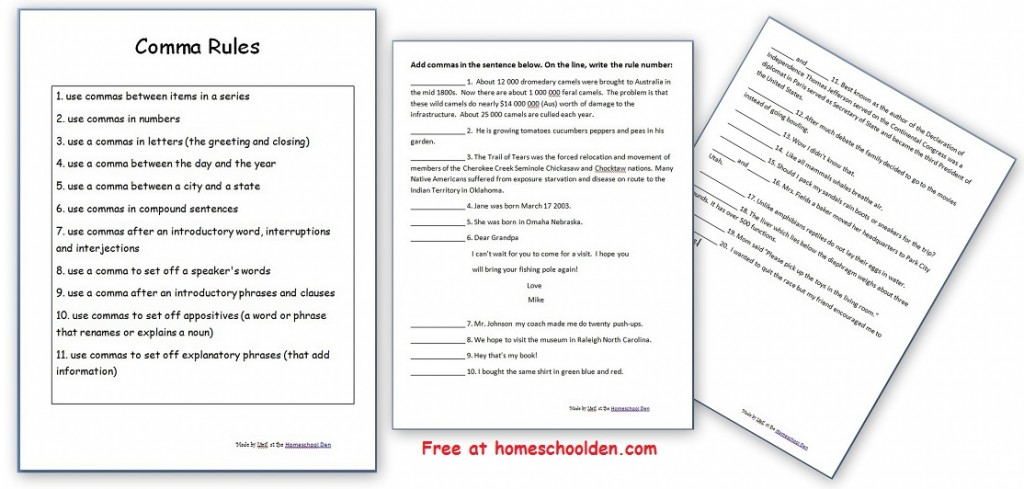 Comma Rules and Practice (Free Worksheets) - Homeschool Den