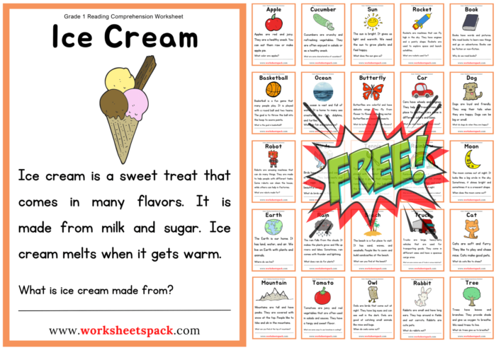 free comprehension worksheet for grade 1