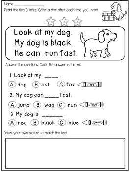 Free Kindergarten Reading Comprehension and Fluency Passages ...
