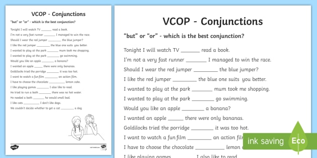 But and Or Conjunctions Worksheet / Worksheet - Twinkl