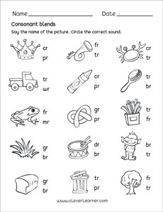 Free consonant blends with r worksheets for preschool children