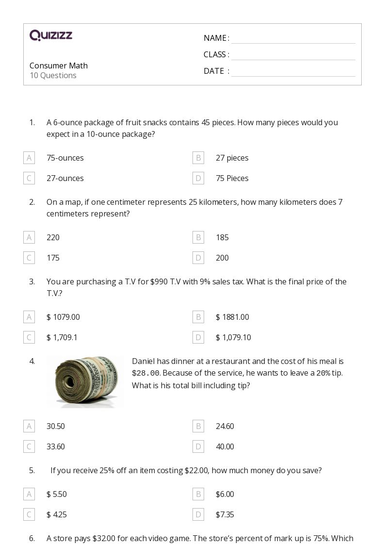 Free free consumer math worksheet, Download Free free consumer math