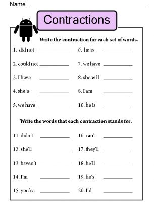 Contractions Worksheet