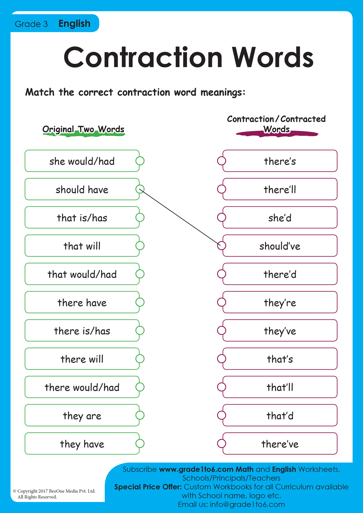 Contractions Worksheets - Grade1to6.com