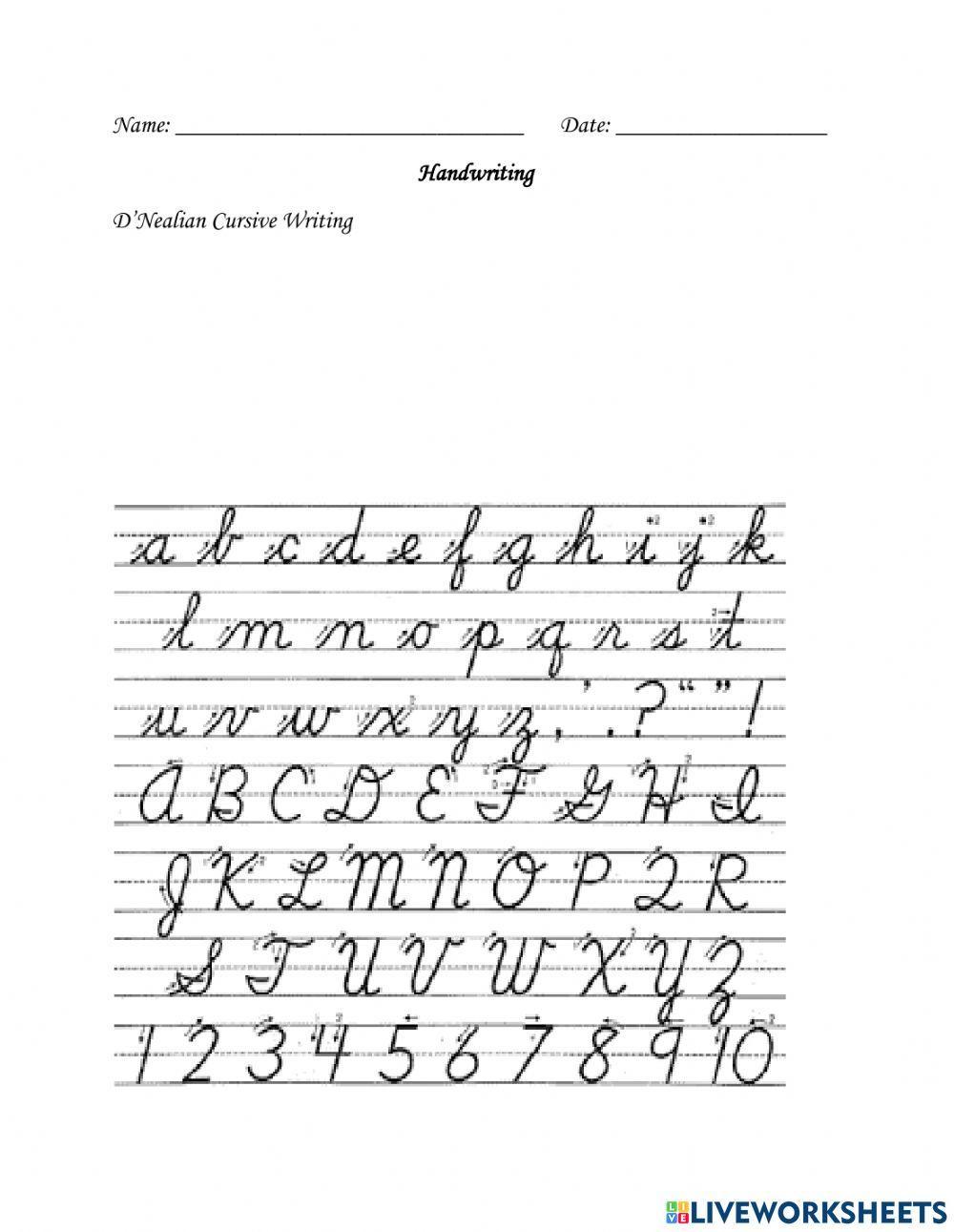 DNealian Cursive online worksheet  