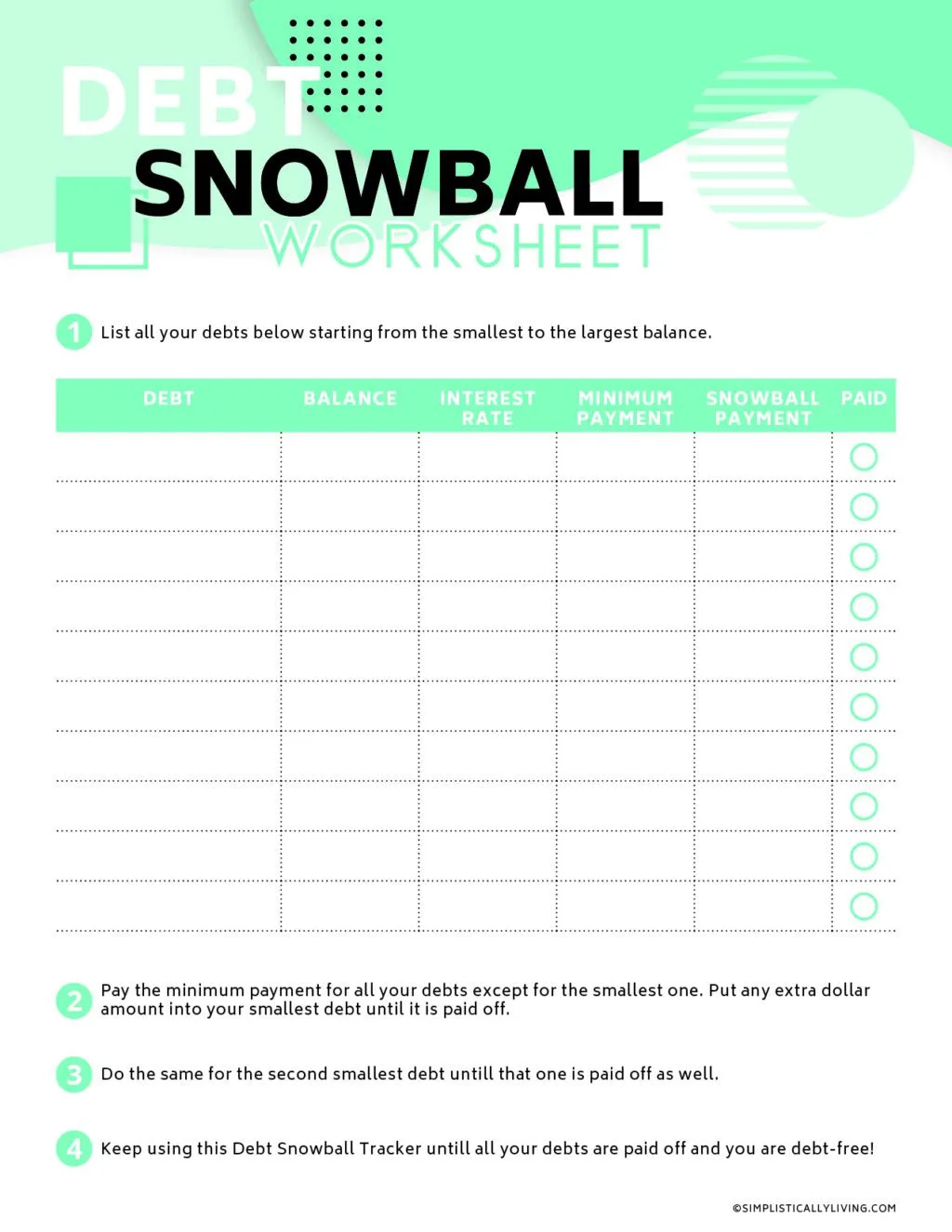 free debt payoff worksheet
