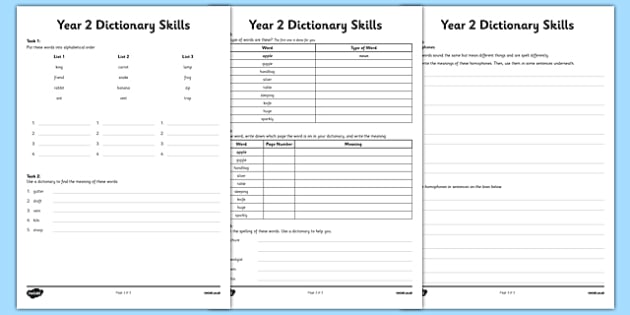 Dictionary Definitions and Dictionary Skills Worksheet