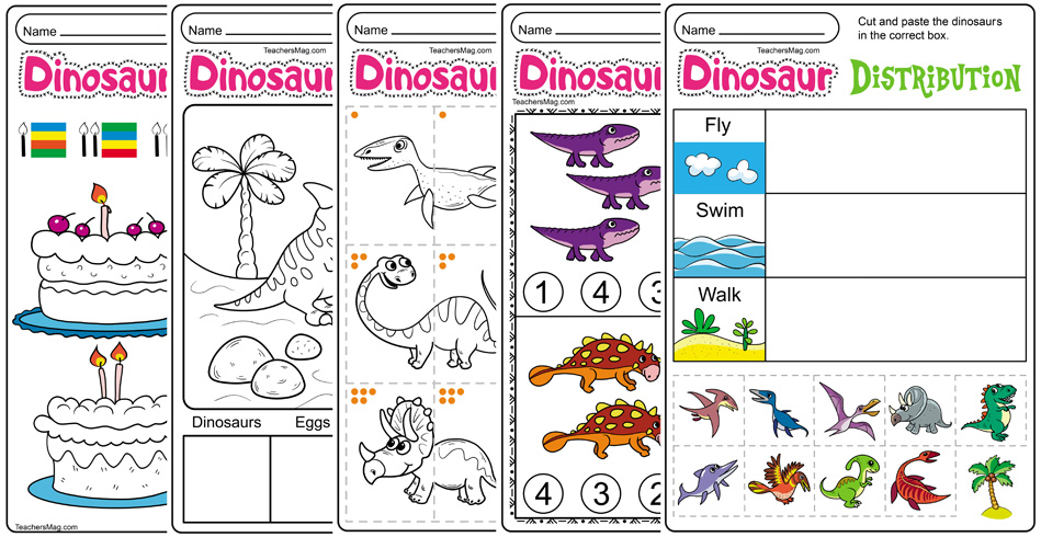 Free Printable Dinosaur Worksheets. TeachersMag.com