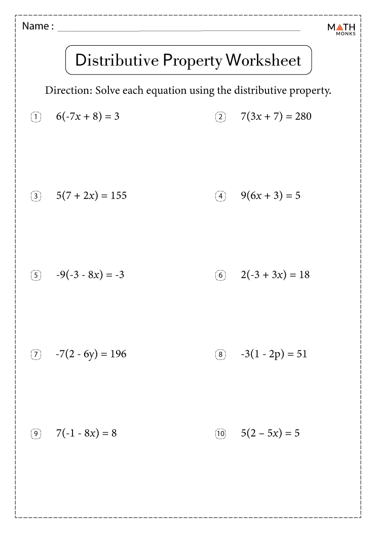 free distributive property worksheet