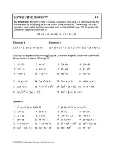 Distributive Property Worksheet for 8th - 9th Grade | Lesson Planet