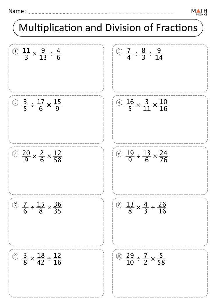 Multiplying and Dividing Fractions Worksheets with Answer Key