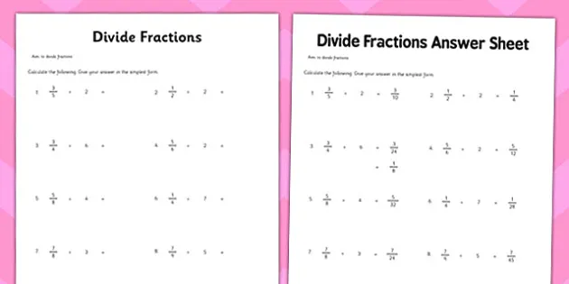 free dividing fractions worksheet