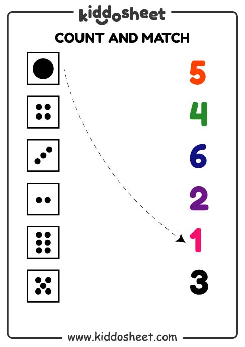 Kindergarten Worksheet - Count And Match Printable Files - Kiddosheet