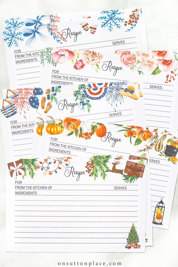 free downloadable printable recipe cards