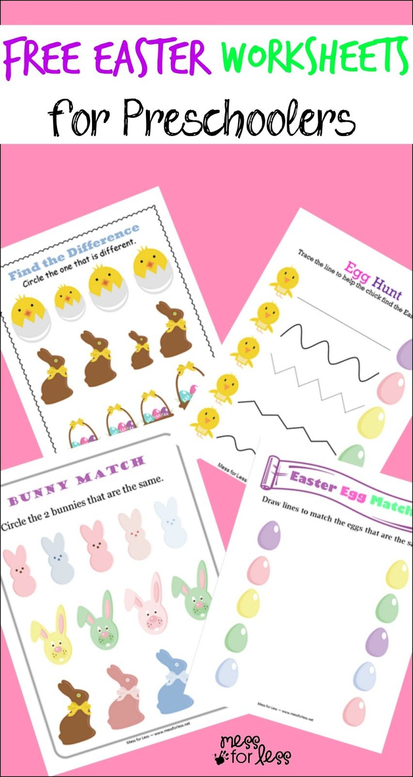 Free Easter Preschool Worksheets - Mess for Less