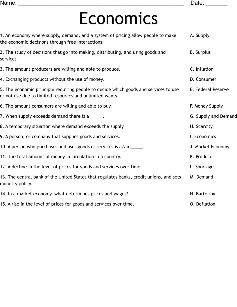 Economics Worksheet - WordMint