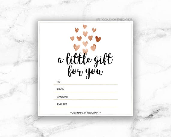 Printable Rose Gold Hearts Gift Certificate Template Editable Gift ...