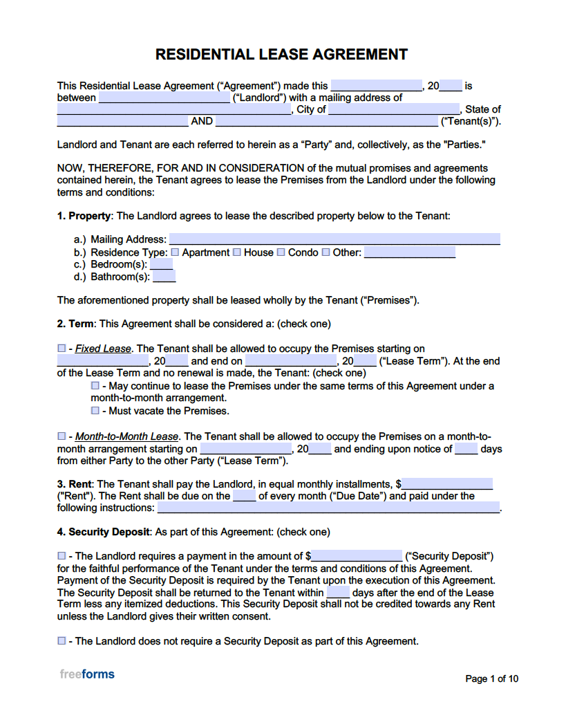 Free Rental / Lease Agreement Templates | PDF | WORD