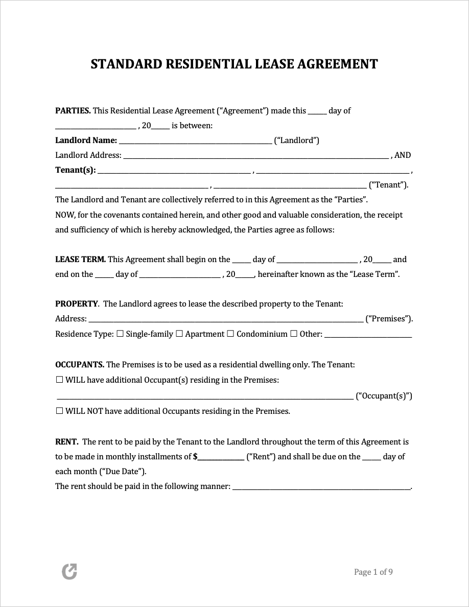 free editable printable lease agreement