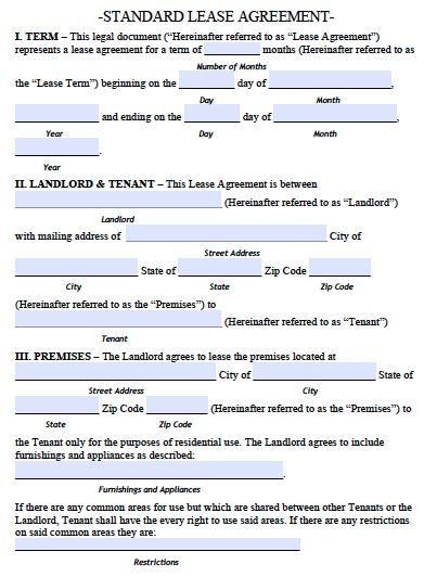 free editable printable lease agreement
