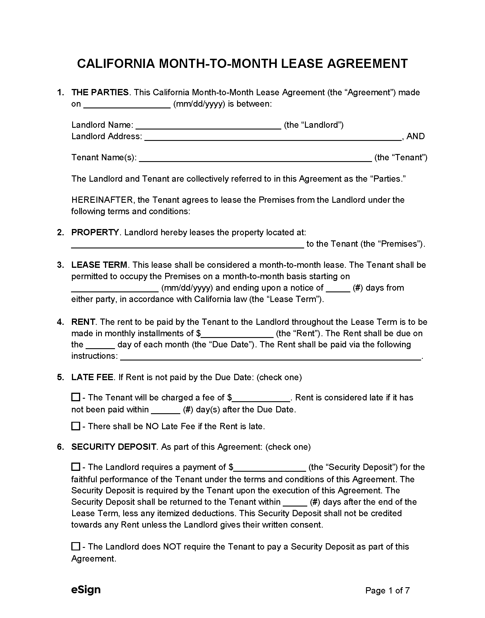 free editable printable lease agreement