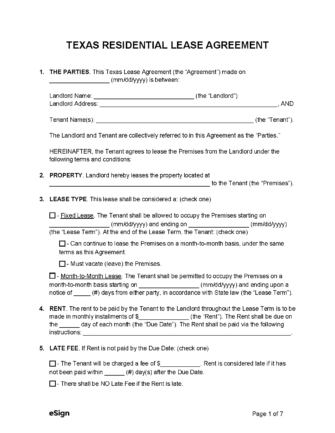 Free Texas Rental Lease Agreement Templates (8) | PDF | Word