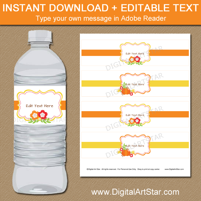 free editable printable water bottle labels