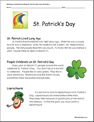 St. Patricks Day Reading Comprehension - Elementary Reading ...