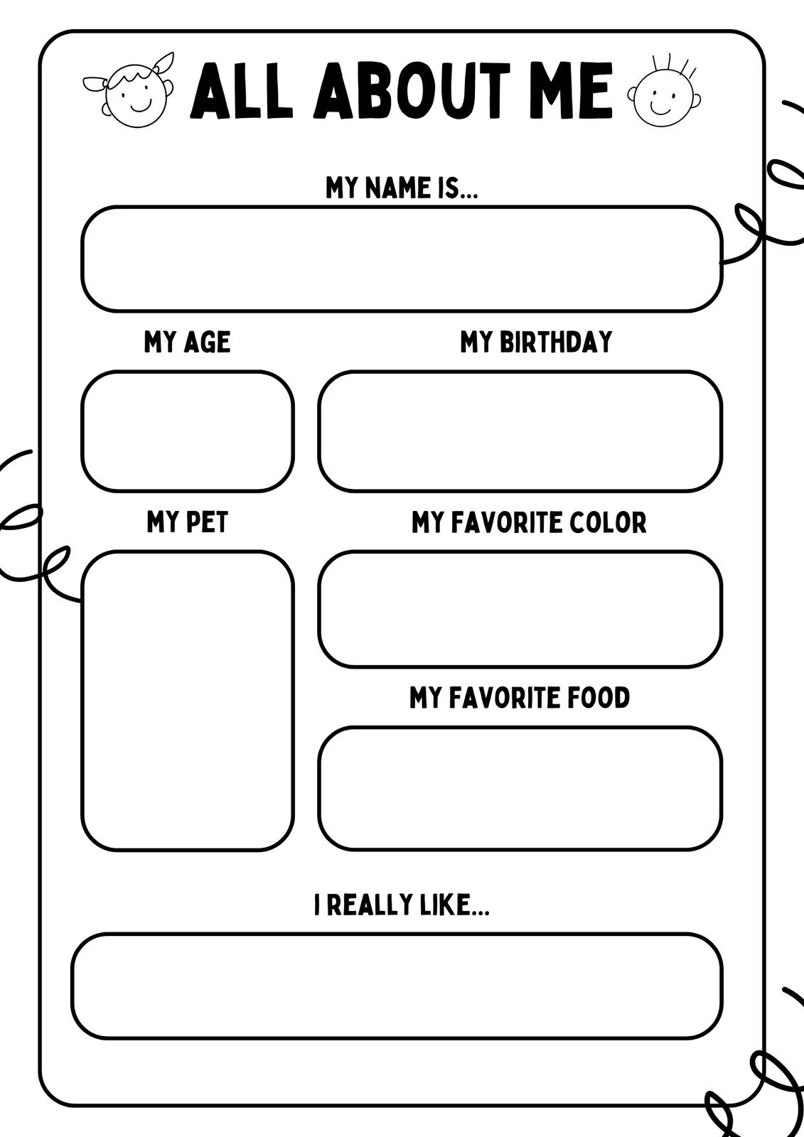 Free and printable All About Me worksheet templates 
